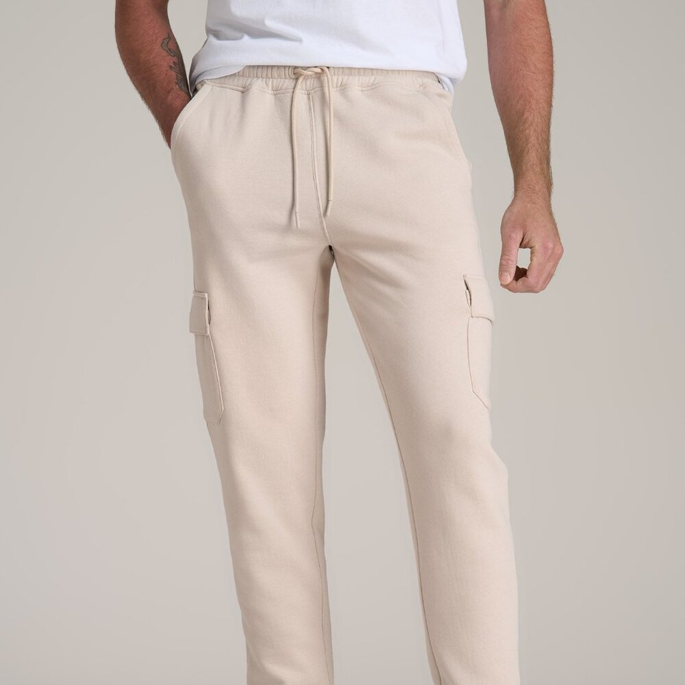 American Tall Wearever Fleece Cargo Jogger For Tall Men in Light Stone Size XLXL